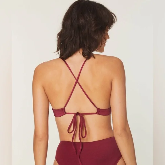 NWT Andie Swim The Elwood Bikini Top - Gloss - Sangria - Picture 2 of 6